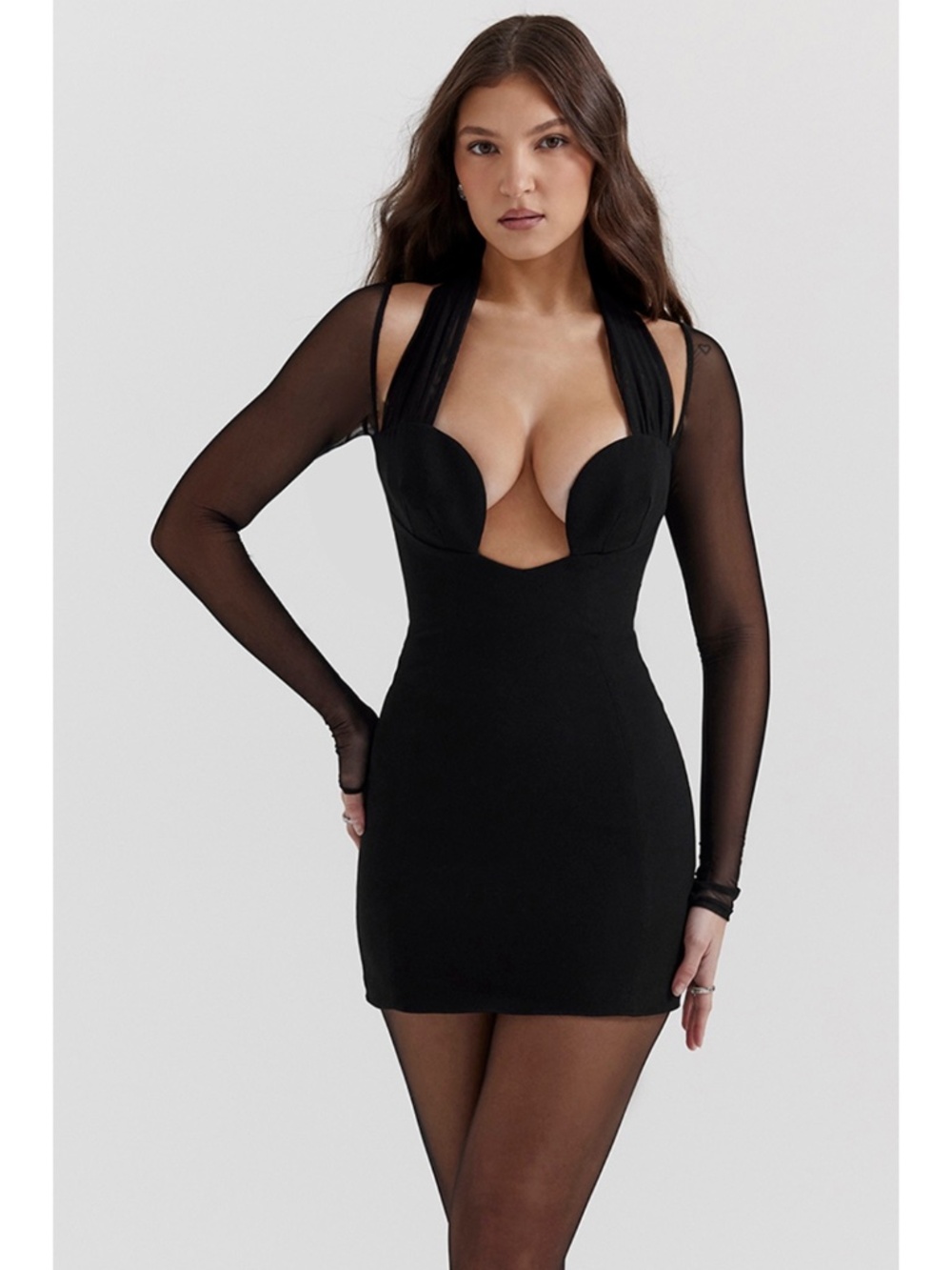 NEW House of CB Holly Plunge Dress Black XS - Picture 5 of 17